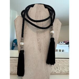 Heidi Daus " Lovely Lux"  Pearl Cord Tassel Lariat Necklace